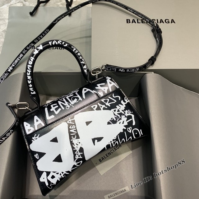 Balenciaga專櫃新款小號手提肩背女包原單沙漏包 巴黎世家黑色平紋塗鴉沙漏包 fyj1399